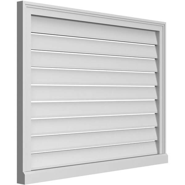 Vertical Surface Mount PVC Gable Vent: Functional, W/ 2W X 2P Brickmould Sill Frame, 40W X 30H